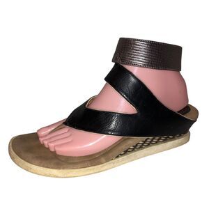 Modzori Size 9 Black Cream Reversible Open Toe Ankle Strap Wedge Sandals Shoes